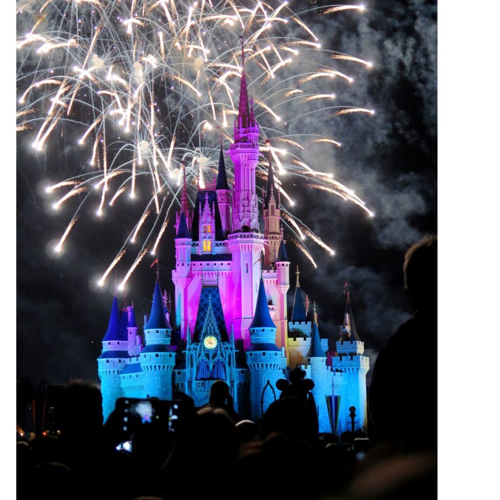 fireworks display above the castle at magic kingdom