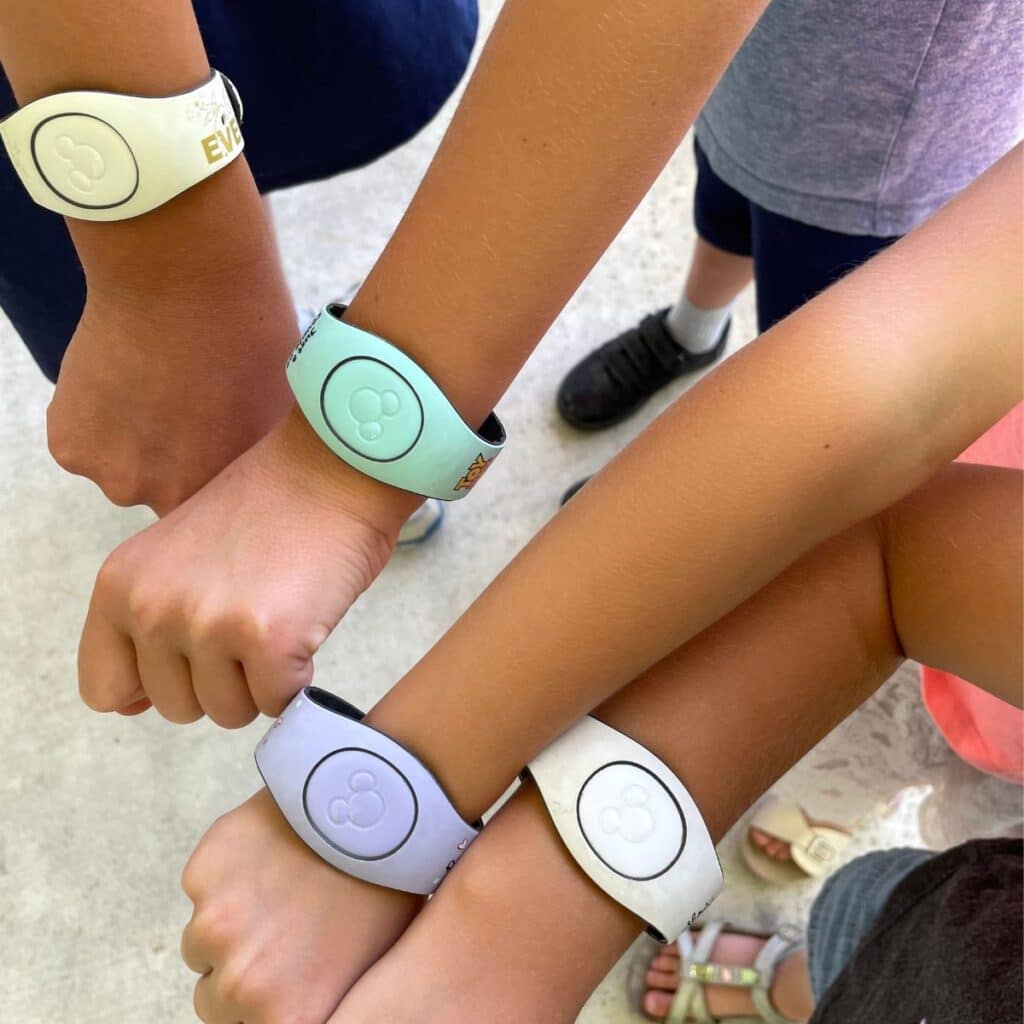 Disney magicbands shown - children wearing their magicbands