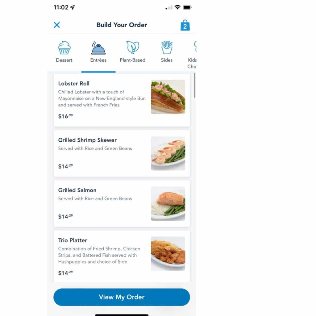 pic of mobile ordering at disney world on the my disney experience app.