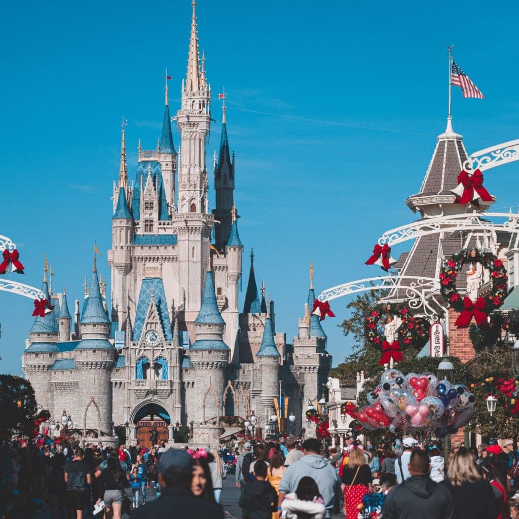 Christmas at Disney - magic kingdom decorated for christmas