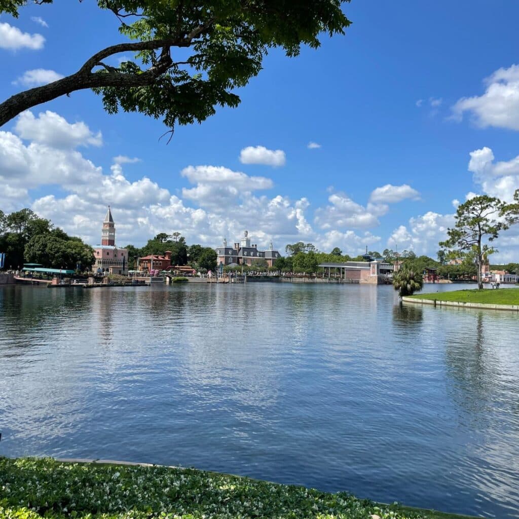 view of epcot lagoon in world showcase