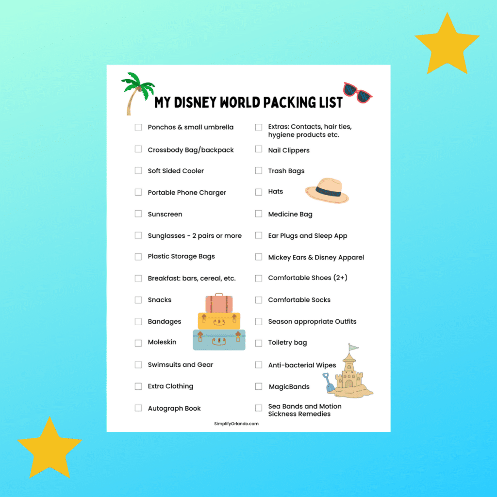 Free Disney World Packing List printable