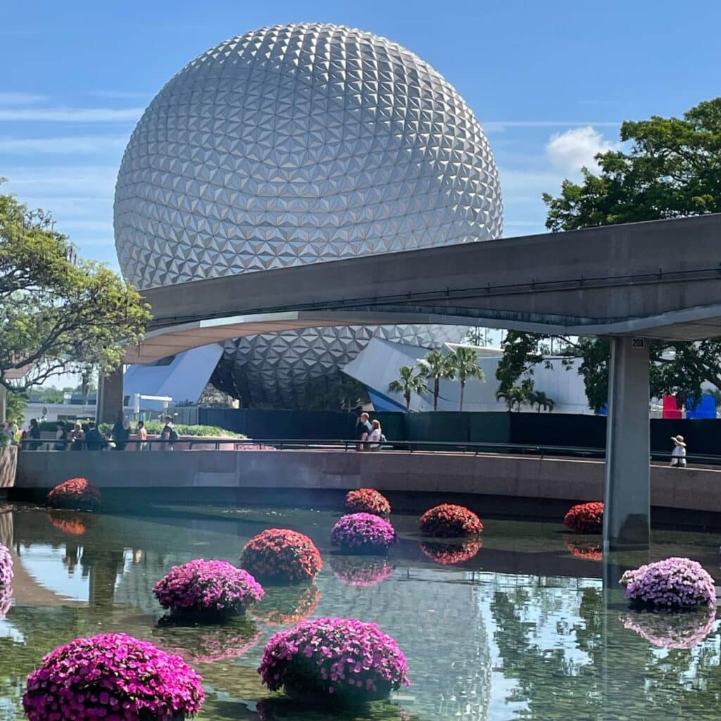 epcot water rides - epcot ball shown.