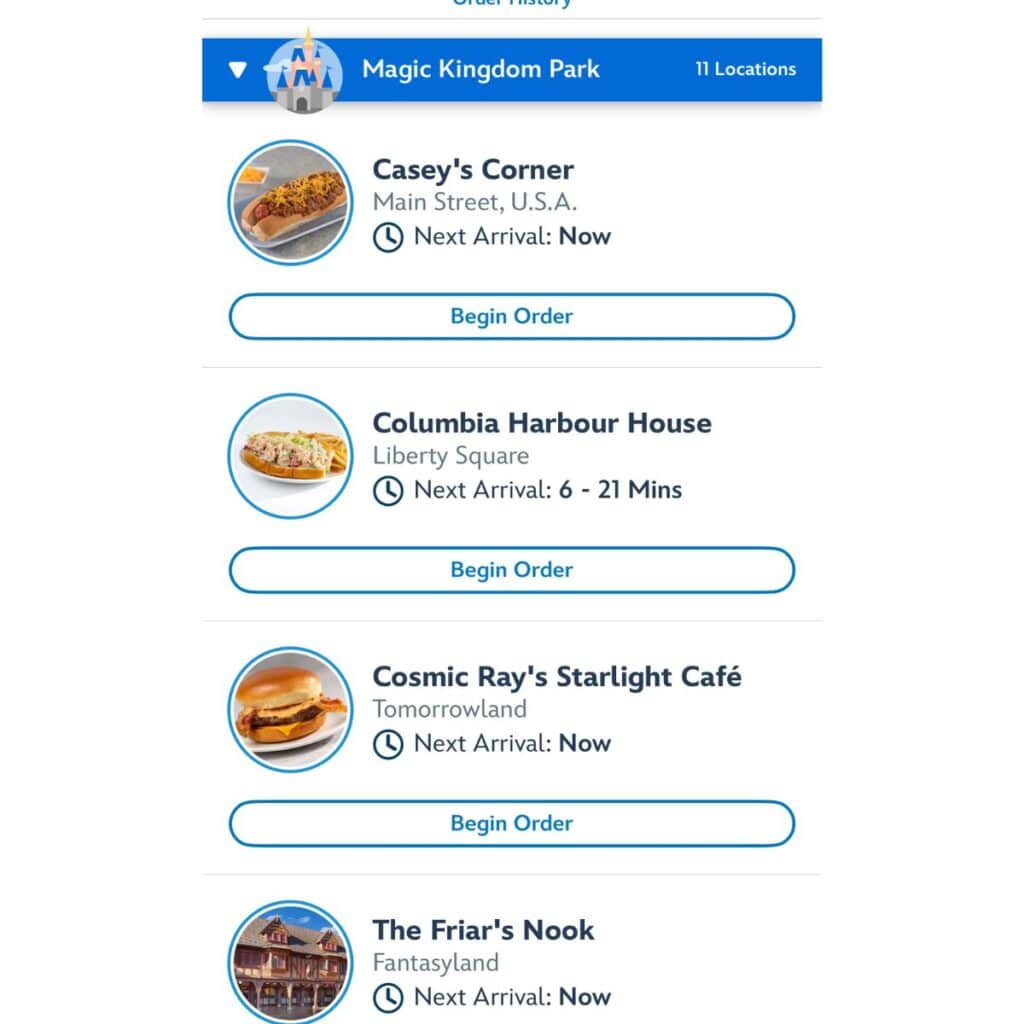 mobile order Disney World